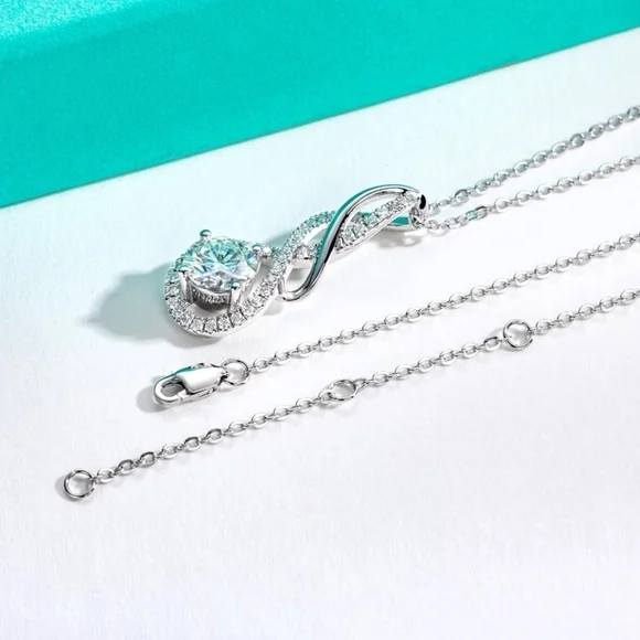 Certified 18k White Gold Infinity Pendant Necklace 2CT Moissanite S925 Statement - Picture 4 of 6